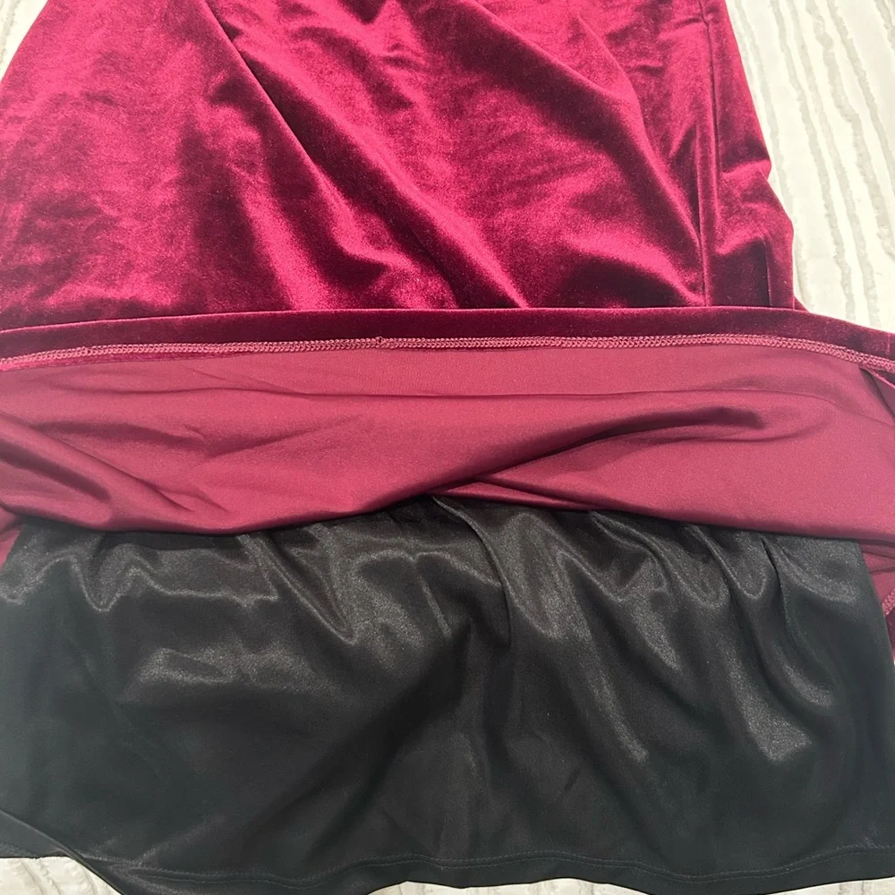 David Meister Velvet Burgundy Cocktail Dress with Crystal Cuffs - Picture 8 of 14